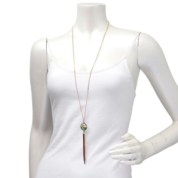 Vintage Canada Pencil Necklace Mid Century Fish Pendant Metal Gold Retractable - Picture 11 of 11